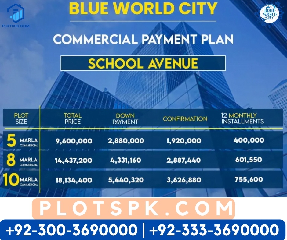 blue world city school avenue commercial payment plan
