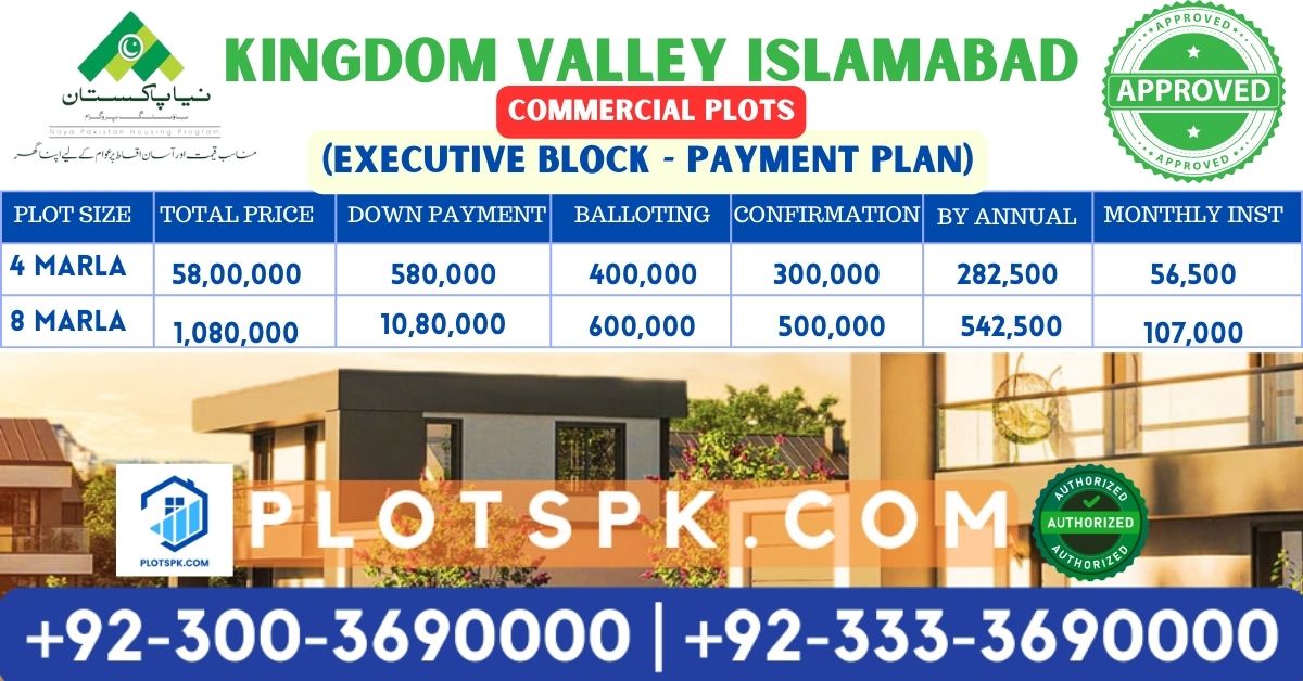 kingdom valley executive block commercial plots payment plan